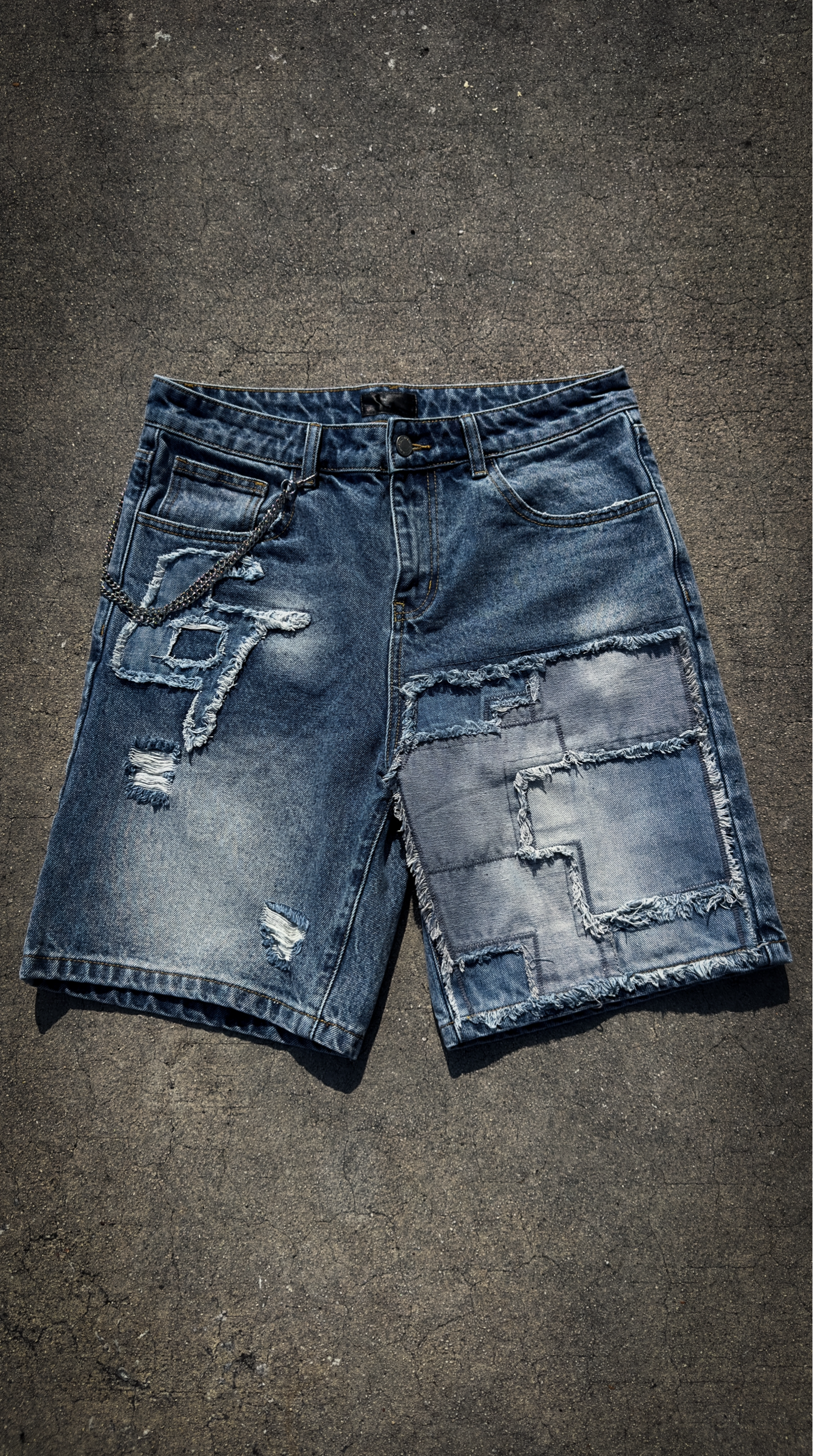 “Chain Reaction” Denim Shorts (Light)