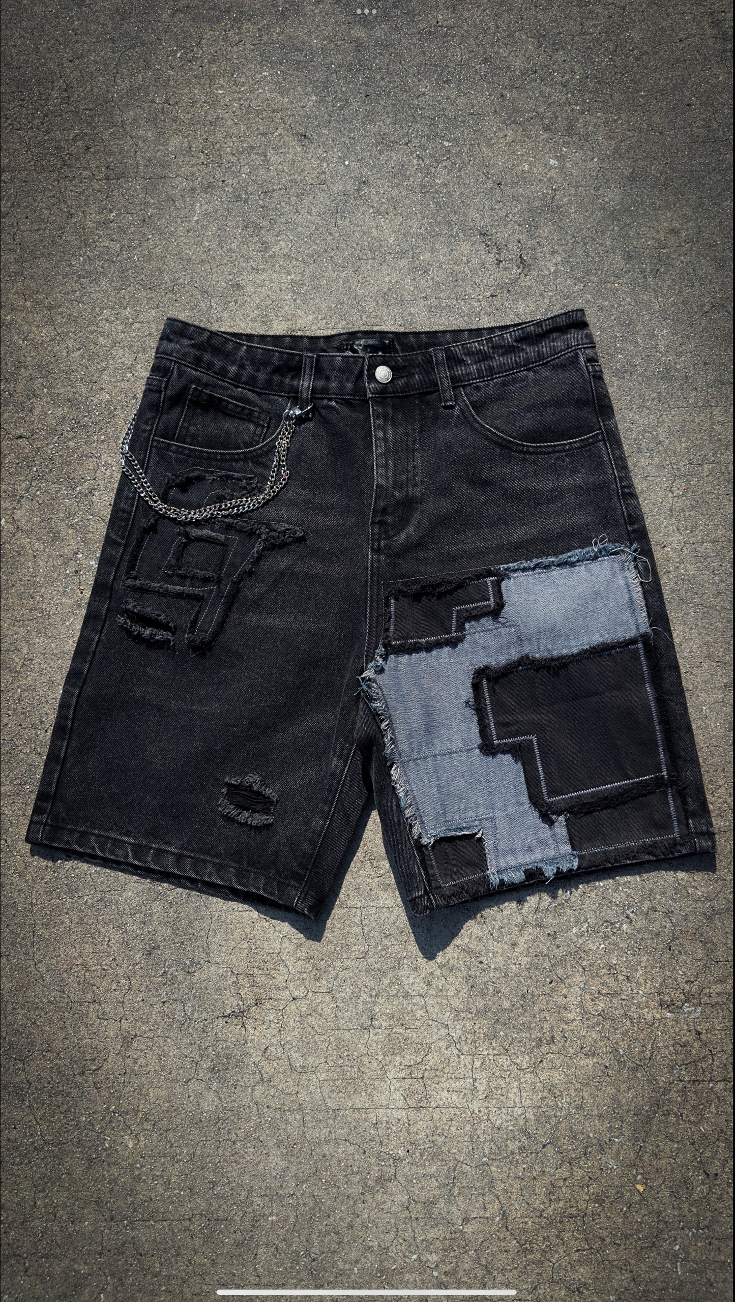 “Chain Reaction” Denim Shorts (Dark)